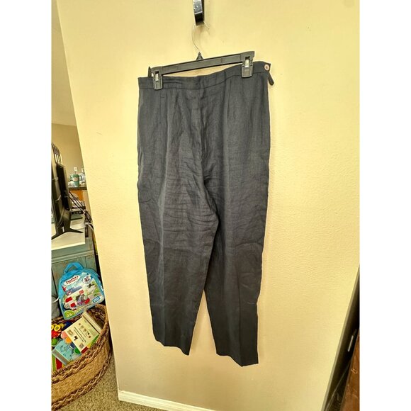 Vintage Talbots Womens Black Pants 14 irish linen wide leg dress pants button - Picture 1 of 8